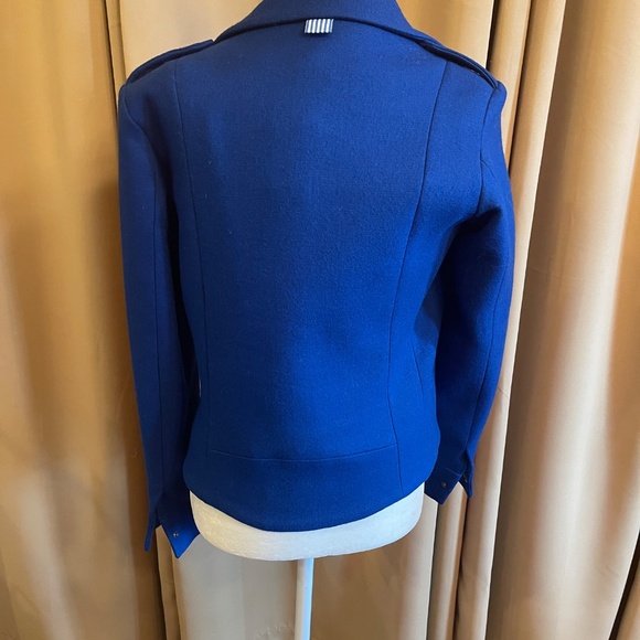 NEW! Falconnable Blue Wool Moto Jacket Size 38/6 - Picture 8 of 15